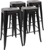 Devoko Metal Bar Stools 30" Indoor Outdoor Stackable Barstools Modern Style Industrial Vintage Counter Bar Stools Set of 4 (30 inch, Deep Black)