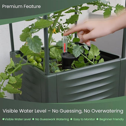 Tomato Planter Pot Tomato Box Raised Garden Bed 56.5" Tall Self-Watering and Water Indicator Planter for Tomato Outdoor Indoor Metal Trellis for Climbing Plants Large Reservoir-1 planter-not 2