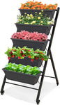 Giantex Vertical Raised Garden Bed on Wheels, Elevated Planter Raised Beds with Water Drainage, Freestanding 5 Container Boxes for Vegetables and Flowers Growing, Outdoor Indoor Patio Balcony