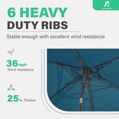 JEAREY 6.5x10 ft Rectangular Patio Umbrellas Rectangle Outdoor Umbrella with Push Button Tilt and Crank, Market Table Umbrella 6 Sturdy Ribs UV Protection for Poolside Garden Backyard Deck, Lake Blue