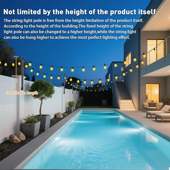 10 Pack String Light Poles,2.8 Ft Light Poles for Outside String Lights,Outdoor Lights Pole with Fork,Metal Poles Stand for Patio Deck Backyard