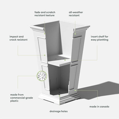 Veradek Fairmont Tall Plastic Planter - Large Outdoor Planter for Front Porch | Crack Resistant All-Weather Use | Classic Estate Design for Tall Plants, Flowers, Trees