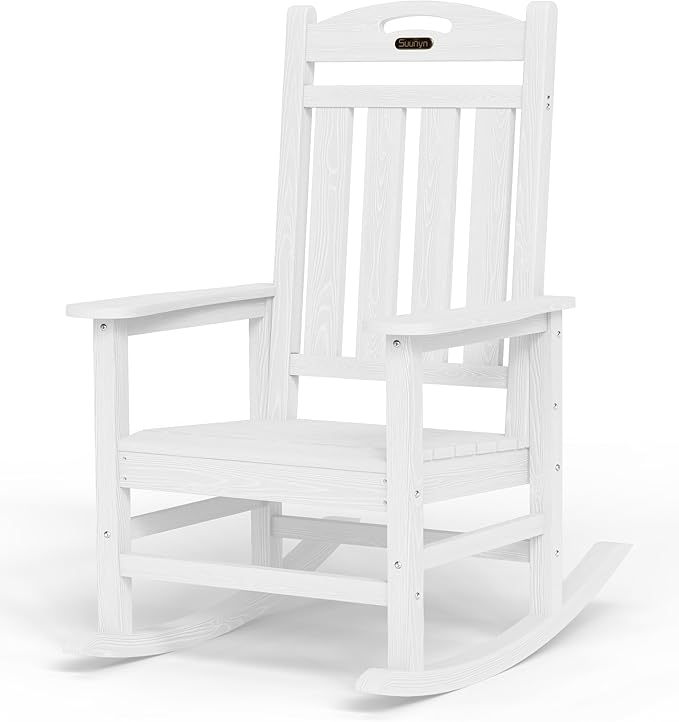 Rocking Chair, Oversized White Outdoor Rocker with Wood-Grain Finish