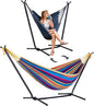 SUNCREAT 2-in-1 Convertible Backyard Fabric Hammock with Stand, Large Hammocks for Outside, Patented, Purple Stripe