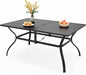 PHI VILLA Outdoor Dining Table for 6, 60" Long Rectangular Metal Wrought Iron Table with Umbrella Hole, All-Weather Large Furniture for Patio, Backyard, Porch