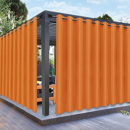 PureFit Outdoor Curtains for Patio Waterproof Weatherproof, UV Resistant Outside Curtains for Gazebo, Front Porch, Pergola, Sun Blocking Privacy Curtain, 150W x 95L inch, 1 Panel, Orange