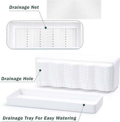 D'vine Dev 12 Inch Window Box Planter, Rectangle Plastic Herb Planter with Drainage Holes and Saucer, Indoor Succulent Cactus Vegetable Pot for Windowsill, Garden Balcony, White, Set of 2, 76-X-A-2