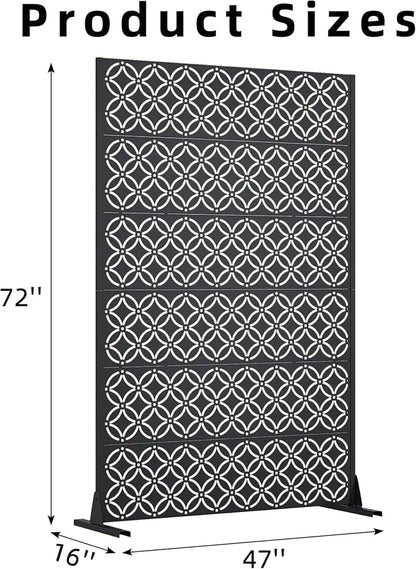 Casaphoria Metal Privacy Screen Outdoor, 72" H x 47" W Freestanding Decorative Privacy Screen for Patio Deck Balcony Garden with Stable Base, Palace Black