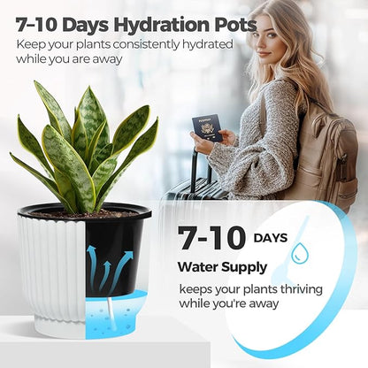 T4U 7 Inch Self Watering Pots for Indoor Plants, 4 Pack Plant Pots, Self Watering Planter for Indoor Plants, Durable Plastic Pots (4 Pack, 7", White)