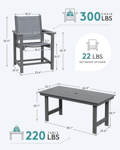 SERWALL 5 Piece Patio Dining Sets, Outdoor HDPE Dining Furniture Set with Umbrella Hole Cut-Out Table and 4 Woven Chairs, Gray