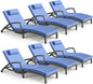 Chaise Lounge Chairs Outdoor Set of 6, Comfy Outside Wicker Patio Pool Lounge Chair w/ 5 Adjustable Back Angle, Cup Holder, Thicken Cushion