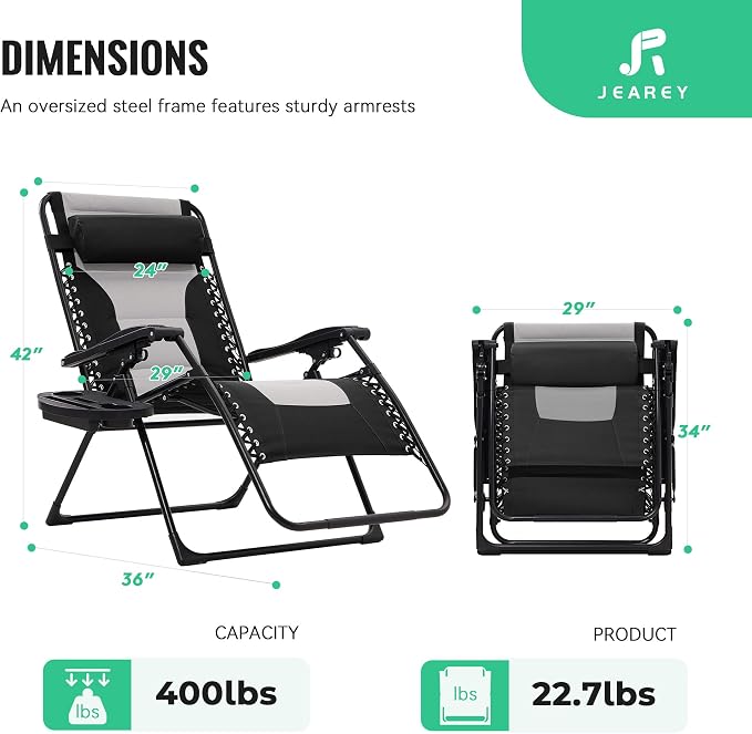 Recliner Zero Gravity Chair with Headrest, Side Tray, Black/Gray