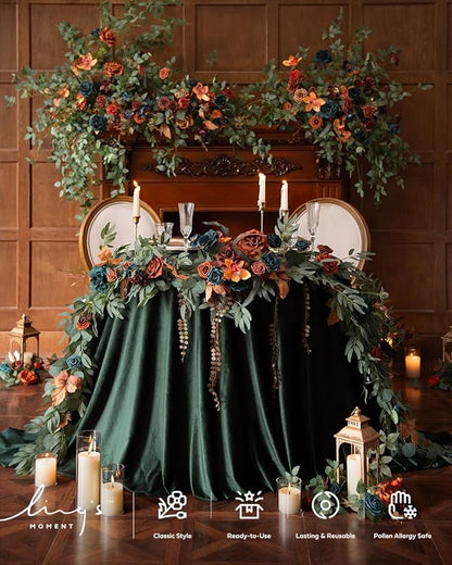 Artificial Flower Garland 6 Ft Eucalyptus and Rose, Dark Teal & Burnt Orange
