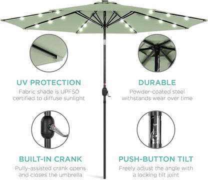 Best Choice Products 10ft Solar Polyester LED Lighted Patio Umbrella w/Tilt Adjustment and UV-Resistant Fabric