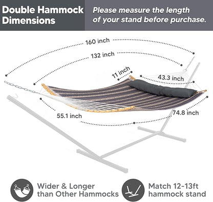 SUNCREAT Hammocks Portable Double Hammock with Curved Spreader Bar, 450 lbs Capacity, Heavy Duty Outdoor Hammock with Carrying Bag, Gray Stripes