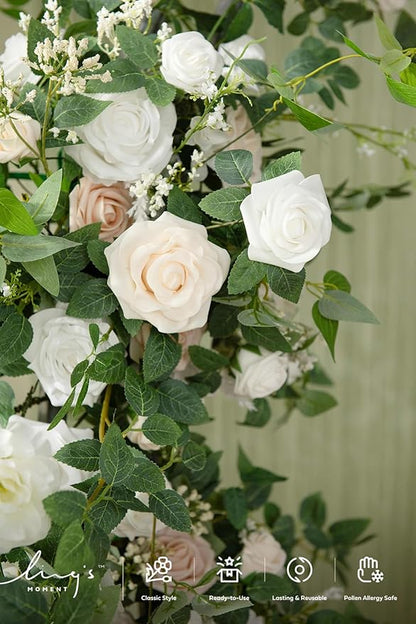 Artificial Flower Garland, 6 ft Eucalyptus Runner in White and Olive