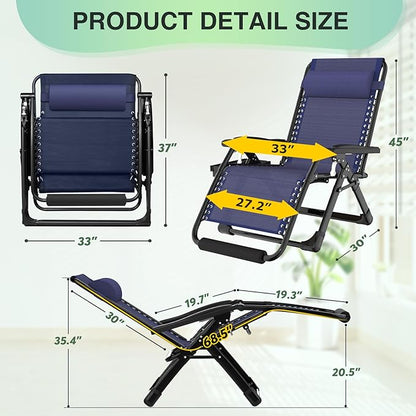 Suteck Oversized Zero Gravity Chair,33In XXL Outdoor Recliner Chair w/Removable Cushion&Headrest, Camping Lounge Chair w/Upgraded Lock&Footrest, Reclining Patio Chairs for Indoor Outdoor,500LBS