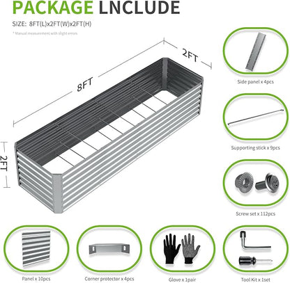 8X2X2ft (1 Pack) Galvanized Raised Garden Bed,Outdoor Planter Box Metal Patio Kit Planting Bed for Vegetables Flowers Herb