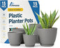 Gray Plant Pots with Drainage Holes & Saucers 15 Pack, Indoor & Outdoor Stackable Space-Saving Planters for Houseplants & Flowers, (7", 6.7", 6", 5.3", and 4.8" Inches), Durable & Weatherproof