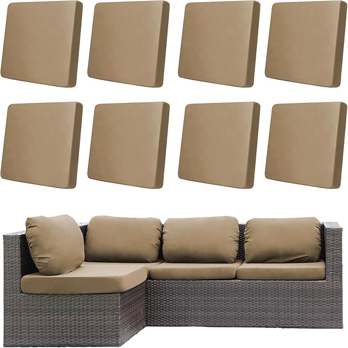 Patio Cushion Covers, 8-Pack, Khaki Stretch Fit for Outdoor Furniture
