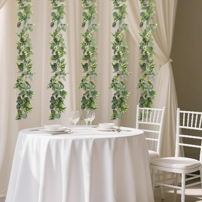 Artificial Eucalyptus Garland, 2 Pack, 5.9 Ft Green Faux Greenery Vine