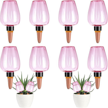 8 Pcs Plant Watering Globes Self Watering Planter Insert Plants Top Fill Water Device Plastic Water Bulbs Slow Release Terracotta for Plants, Pink