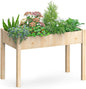 DUMOS Raised Garden Bed with Legs, 48x24x30in Wood Elevated Planter Box w/Bed Liner for Herbs Flowers Vegetables, 300lbs Capacity Outdoor Gardening Planters for Patio Balcony Backyard, Natural Wood