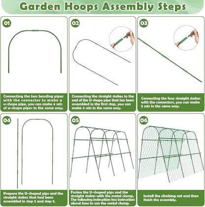 Cucumber Trellis for Raised Beds, 63 x 45 Inch U-Shaped Garden Trellis for Climbing Plants Outdoors with Climbing Net, Metal Detachable Arch Plant Support Vegetable Trellis