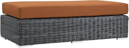 Modway Summon Wicker Rattan Outdoor Patio Sunbrella® Fabric Rectangle Ottoman in Canvas Tuscan