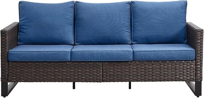 Belord Outdoor Couch Patio Furniture: Wicker Patio Sofa with Deep Seat High Back, 800Lbs Weight Capacity Oversize Outdoor Seating 3 Seater Rattan Couch, Anti-Rust Frame, Brown