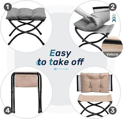 AbocoFur 15"(H) Folding Footrest Stool, Accent Padded Sofa Foot Stool for Lazy Chair, Upholstered Small Foldable Ottoman, Metal Frame Portable Foot Rest Ottoman for Lazy Chair, Bedroom, Dark Grey