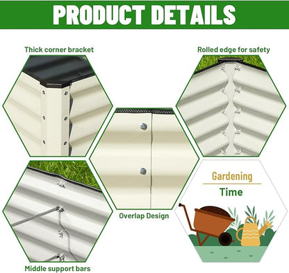 SnugNiture Galvanized Raised Garden Bed 6x3x2FT Outdoor Large Metal Planter Box Steel Kit for Planting Vegetables, Flowers, Beige White