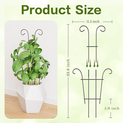 Larger 23.6in Plant Trellis for Climbing Plants Indoor Outdoor, 4 Pack Expandable Metal Trellis for Potted Plants - Sturdy Rustproof Plant Support for Pothos Ivy Hoya Monstera, Houseplant Decor