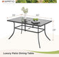 Dining Table for 6, Black Metal Rectangular Patio Table with Umbrella Hole