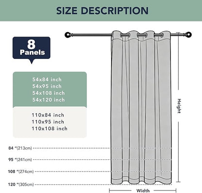 Black Outdoor Curtains for Patio Waterproof - 8 Panels Privacy Weatherproof Outside Curtains with Grommets for Pergola, Gazebo, Porch, Cabana, Balcony, 54 x 84 Inch