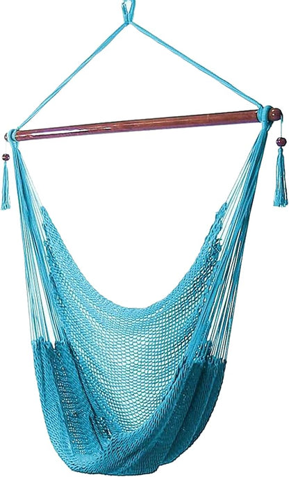 Sunnydaze Outdoor Hammock Chair Swing - Hanging Hammock Swing - Hanging Reading Chair - Soft-Spun Polyester Rope - Caribbean XL - Sky Blue