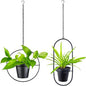 Metal Hanging Planters, Modern Plant Hanger with 5 inch Flower Pot, Set of 2 Black Plant Holder in Oval and Round Shape, Small Wall and Ceiling Planter for Indoor Plants, Home Décor