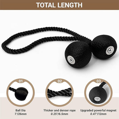 Hion Magnetic Curtain Tiebacks Black 6 Pack, Curtain Tiebacks Buckles Holdbacks Holders Hooks Clip for Home Bedroom Office Decorative Thick or Thin Curtain