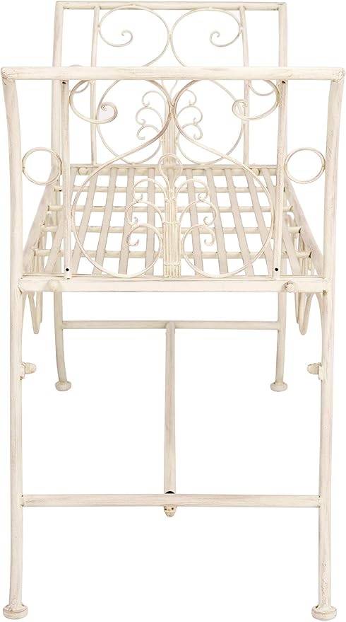 Safavieh PAT5016A Collection Arona Antique White Wrought Iron 51" Outdoor Garden Bench