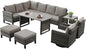 Belord Patio Sectional Furniture Set with Coffee Table: 8 Pieces Wicker Patio Conversation Set with L Shaped Sofa, Outdoor Swivel Glider Rocker, Rattan Ottomans, Removable
