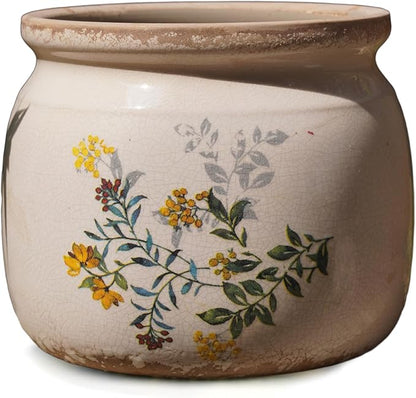 Vintage Ceramic Ice Crack Flower Pot with Drainage Holes, Country Rustic Planters for Indoor and Outdoor,Tuscan Decor,Home,Living Room, Garden Decor, Gardening Gift (English)