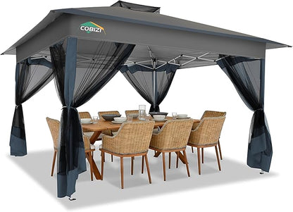 COBIZI 13x13 FT Pop up Gazebo on Clearance - Outdoor pop up Canopy Tent,carpas para Patio, Shelter - Screen Tents with Portable Carry Bag, Patio Gazebos for Camping,Garden,Deck,Backyard,Darkgrey