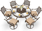 7-Piece Cast Aluminum Patio Furniture, Patio Dining Set for 6 Include 54" Round Outdoor Dining Table and 6 Swivel Chairs with Cushions & Umbrella Hole (Bronze)