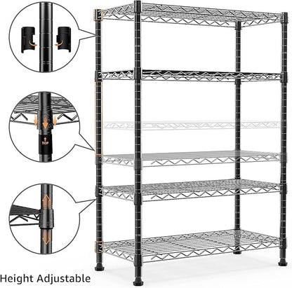 Xcity Storage Shelves, 4 Tier Heavy Duty Metal Shelving Unit, 1600 LBS Capacity Adjustable Steel Wire Shelf Organizer for Pantry, Kitchen, Garage, 14" D x 36" W x 54" H, Black