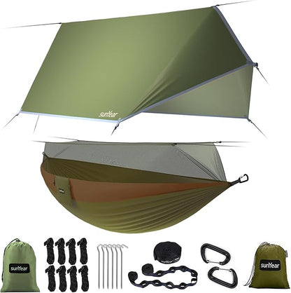 Sunyear Camping Hammock, Portable Single & Double Hammock with Net, 2 Person Hammock Tent with 2 * 10ft Straps, Best for Outdoor Hiking Survival Travel