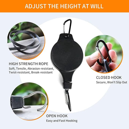 6PCS Retractable Hanging Plant Pulley Hook - Adjustable for Flower Baskets, Plant Pots, Bird Feeders（6PCS Black）