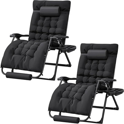 Homall Oversized Zero Gravity Chair, Set of 2 Recliner Lounge Chair with Removable Soft Cushion and Cup Holder, Adjustable Anti Gravity Chair Folding Patio Chairs Padded for Indoor and Outdoor (Black)