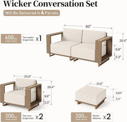 Sectional Outdoor Patio Furniture,Outdoor Rattan Wicker Sectional Sofa with 10''Ultra-Thick Cushions,All Weather Patio Conversation Set for Lawn Garden Backyard,Beige