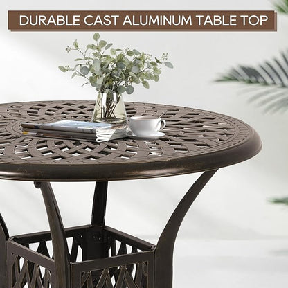 Patio Dining Table,Cast Aluminum Patio Table with Umbrella Hole, Outdoor Bistro Table for Backyard, Garden, Patio