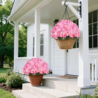 Artificial Geraniums Flowers for Outdoors, 6 Bundles Realistic Silk Fake Geranium, No Fade Faux Plants for Hanging Baskets, Window Boxes, Pots - Porch, Patio, Garden Decor(Pink)